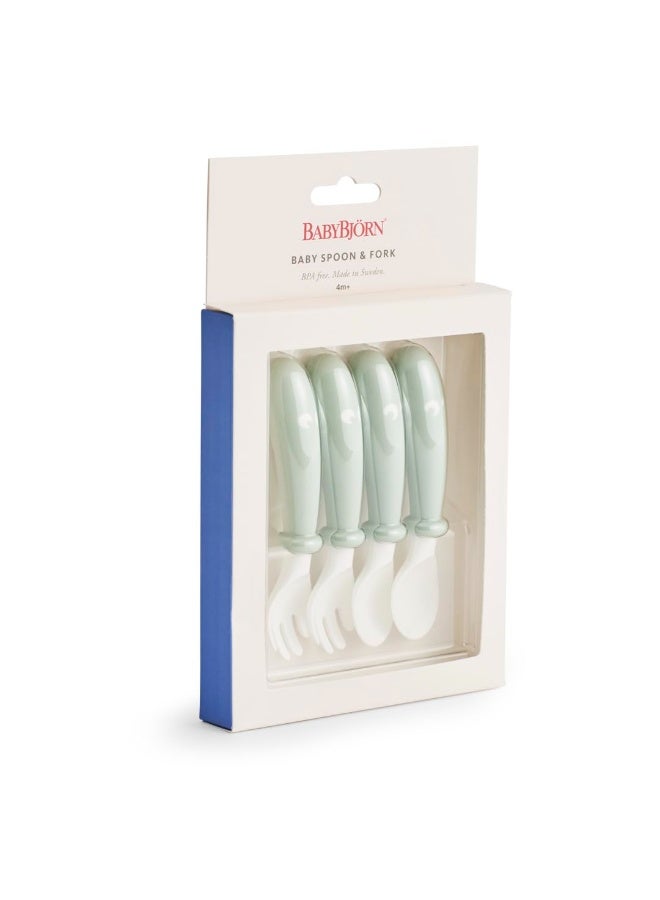BABYBJORN BabyBjörn Baby Spoon and Fork, 4 pcs, Powder Green  - Image 1