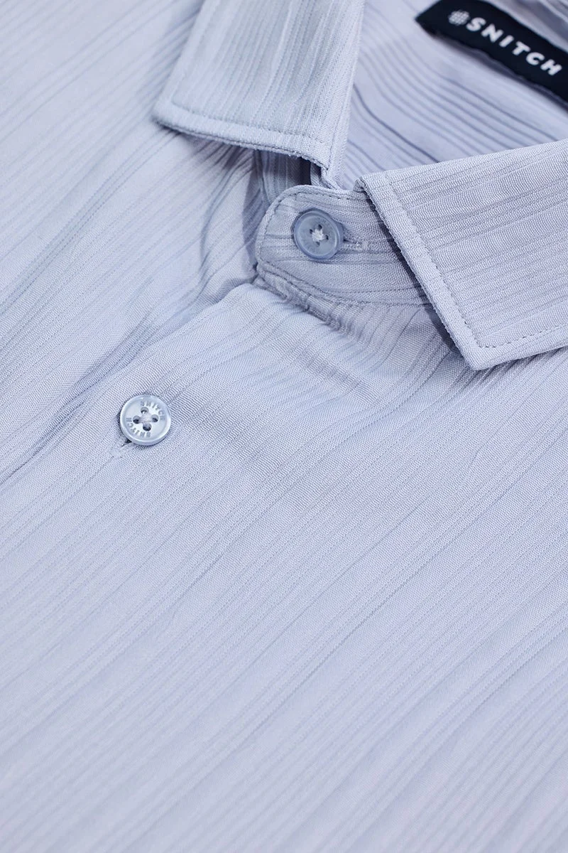 سنيتش Light Blue Textured Long Sleeve Slim Fit Shirt