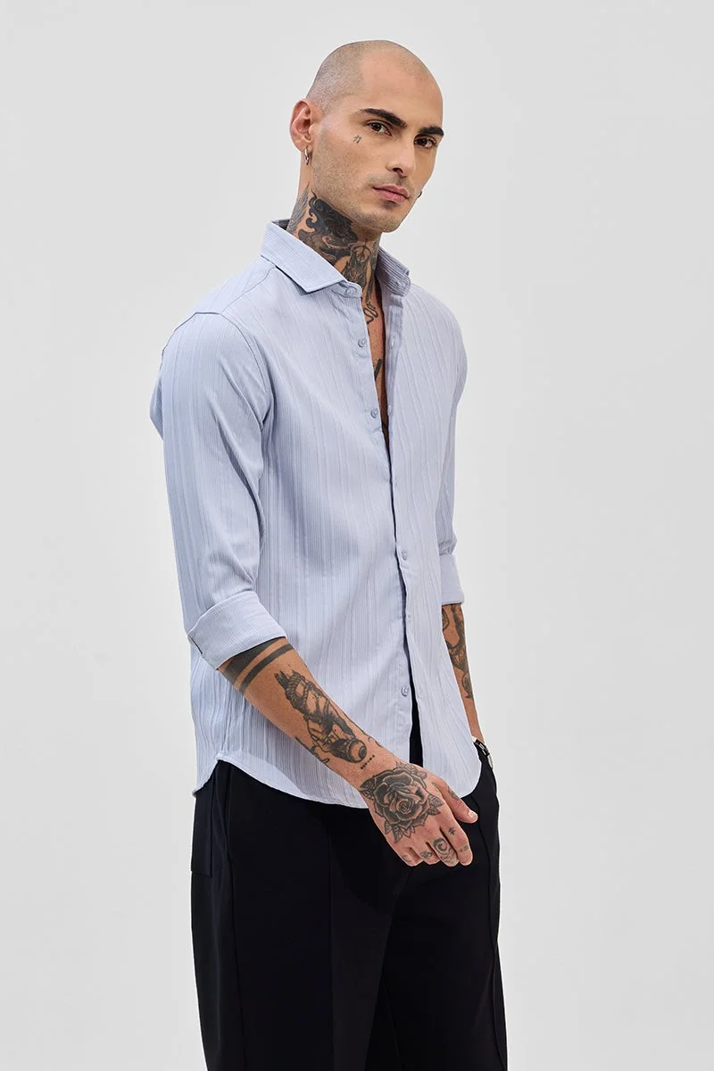 سنيتش Light Blue Textured Long Sleeve Slim Fit Shirt