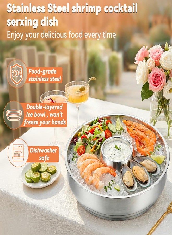 Ferrochef Shrimp Cocktail Serving Dish Chilled Serving Tray for Parties with Ice Bowl Stainless Steel Platter Charcuterie Servings Board Cold Dish for Shrimp Seafood Fruit Vegetable Buffet Restaurant - Image 5