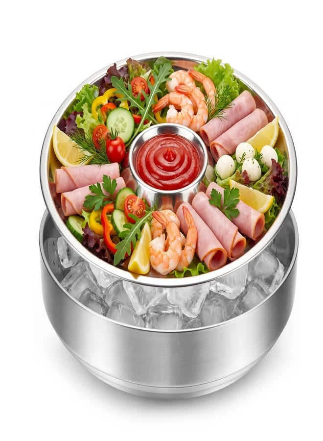 Ferrochef Shrimp Cocktail Serving Dish Chilled Serving Tray for Parties with Ice Bowl Stainless Steel Platter Charcuterie Servings Board Cold Dish for Shrimp Seafood Fruit Vegetable Buffet Restaurant - Image 1
