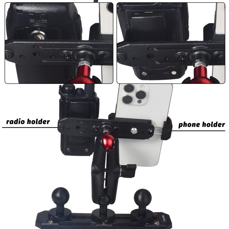 TWAYRDIO Dash Track Mount with 3pcs 1" Track Ball, Short Double Socket Arm, Phone/Radio Holder, Compatible with RAM Mounts, for Cars Vehicles Trucks Boats - Image 3