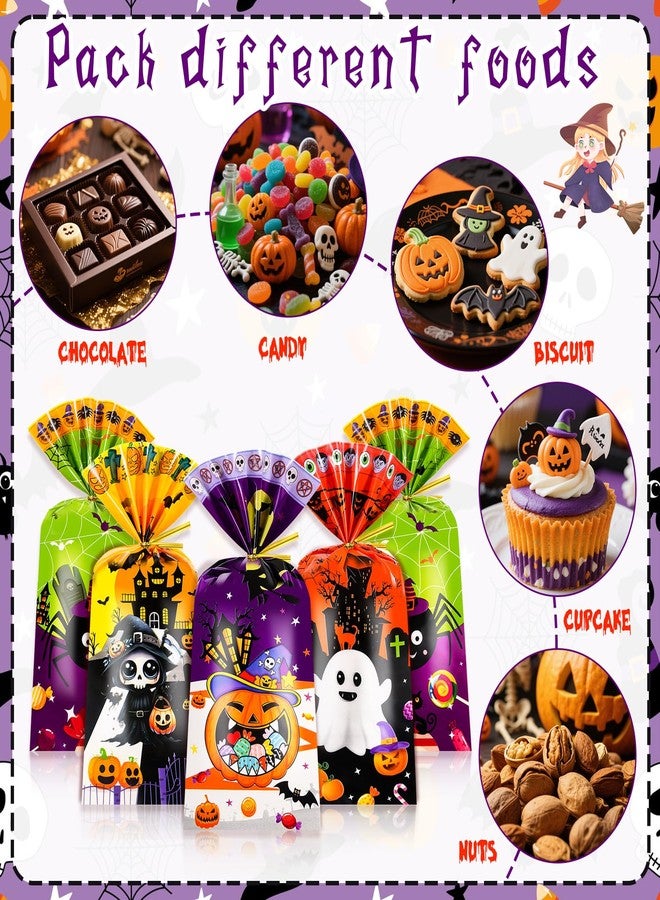 Konsait 100 PCS Halloween Cellophane Treat Bags with Golden Twist Ties Trick or Treat Bags for Helloween Themed Party Supplies and Favors - Image 4