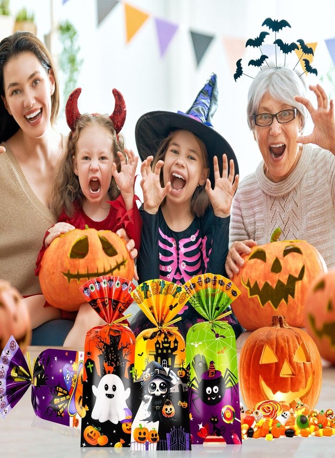 Konsait 100 PCS Halloween Cellophane Treat Bags with Golden Twist Ties Trick or Treat Bags for Helloween Themed Party Supplies and Favors - Image 3