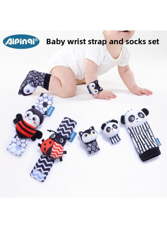 Aipinqi Black And White Cartoon Animal Wrist Strap Rattle Socks Baby Watch Strap 0-1 Years Old Baby Toys-Color:N094B Socks + Wrist Strap Bee