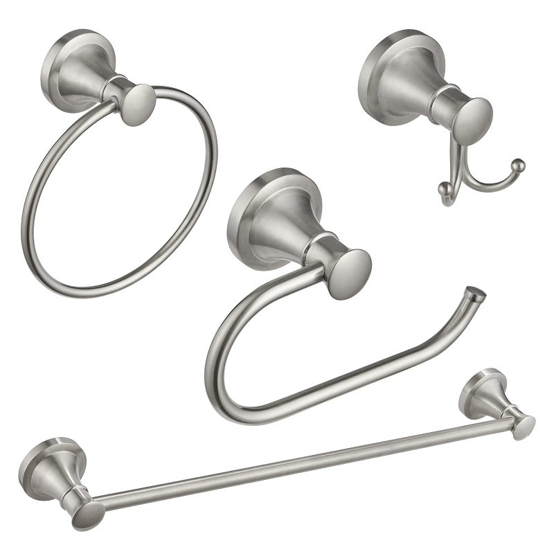 BESy BESy Brushed Nickel 4 Piece Bathroom Accessories Set Single Towel Bar Towel Ring Toilet Paper Holder Double Towel Hooks Wall Mounted Bath Hardware Accessory Fixtures Rack Set 