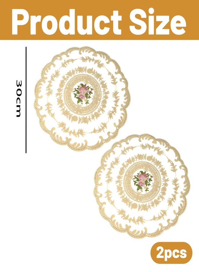 Buildcon 2 Piece, Crochet Table Cloth and Lace Table Mat for Side Tables, Small Table Decor, Round Table Cloth with Elegant Floral Design (Beige) - Image 2