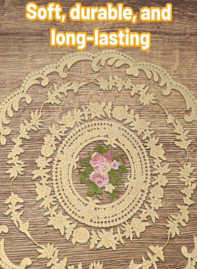 Buildcon 2 Piece, Crochet Table Cloth and Lace Table Mat for Side Tables, Small Table Decor, Round Table Cloth with Elegant Floral Design (Beige) - Image 4
