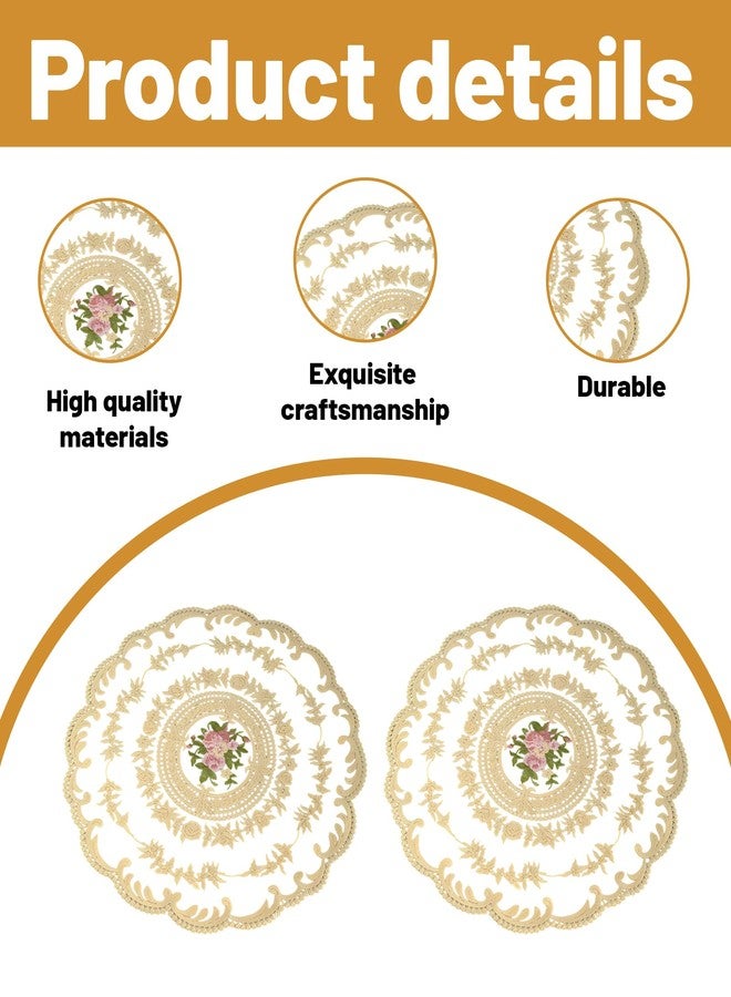 Buildcon 2 Piece, Crochet Table Cloth and Lace Table Mat for Side Tables, Small Table Decor, Round Table Cloth with Elegant Floral Design (Beige) - Image 3