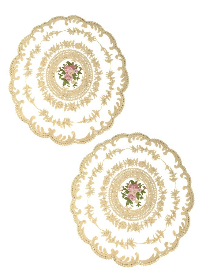 Buildcon 2 Piece, Crochet Table Cloth and Lace Table Mat for Side Tables, Small Table Decor, Round Table Cloth with Elegant Floral Design (Beige) - Image 1