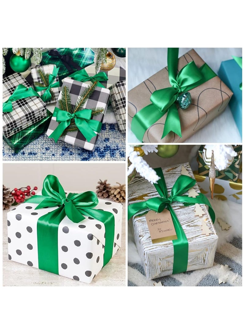 بكرة شريط ساتان أخضر، شريط من نسيج البوليستر بلون سادة لتغليف الهدايا، والحرف اليدوية، وصناعة الأقواس، والأكاليل، ومشاريع الخياطة، وحفلات استقبال الأطفال وتزيين حفلات الزفاف - Image 2