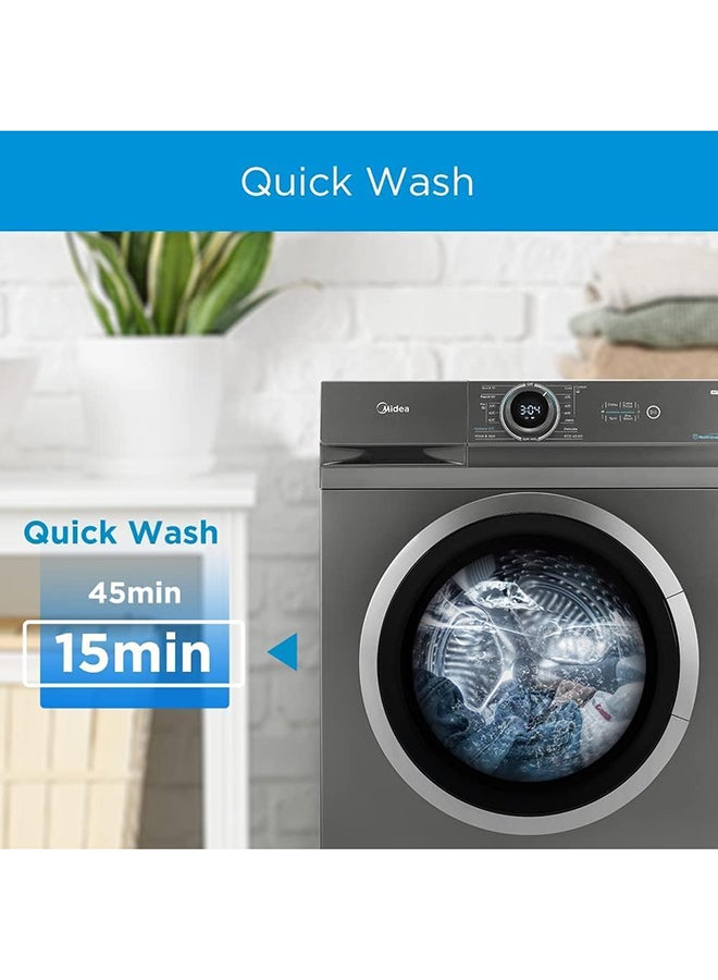 Midea Front Load Washing Machine With BLDC Inverter Motor, 1400 Rpm, 15 Programs, Fully Automatic Washer With Lunar Dial, Integrated Digital Control-LED Display 10 kg 2000 W MF200W100WBT-GCC Titanium - Image 2