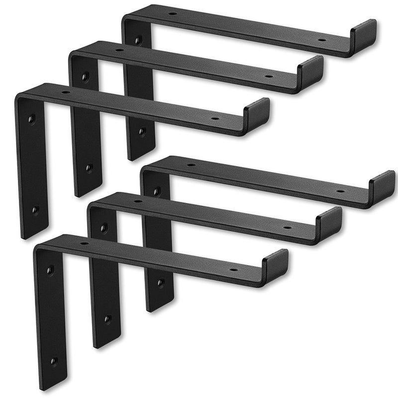 Batoda 10?Shelf Brackets With Lip (Match 9.25"" Board) - 6 Pcs Z Shelf Bracket Black - Heavy Duty Hook Brackets For Shelves - Wall Mounted Support For Diy - Shelving Hardware Included (Pack 6)