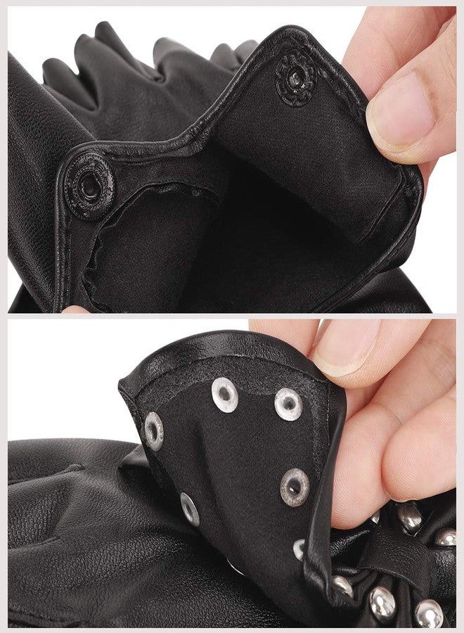 PURFUN Punk Rock Big Bowknot Rivets PU Leather Half Finger Gloves Women Stage Performance Club Dance Gloves Mittens Cosplay Halloween Costume Accessory - Image 5