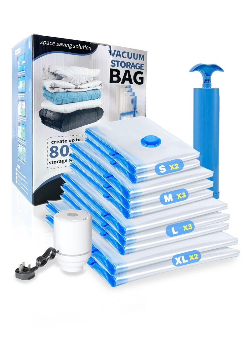 10PCS Vacuum Storage Bag with Electric Pump and hand pump, Multiple Pack (2×40*60cm,3×50*70cm,3×60*80cm,2×70*100cm)，Vacuum Seal Bags,Space Saver for Travel Packing, Reusable Sealer Storage Bag for Clothes,Quilt, Pillows, Blankets, Curtains - Image 1