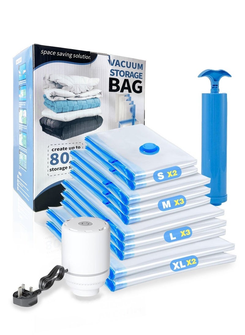 Vacuum Storage Bags with Electric & Hand Pump – Space Saver Bags for Clothes, Blankets and Travel, Reusable (10 pcs) - Image 1