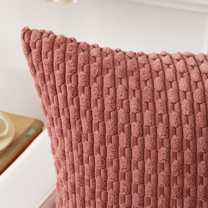 K KEVIN TEXTILE Kevin Textile Throw Pillow Covers Soft Corduroy Decorative Set of 2 Boho Striped Pillow Covers Pillowcases Valentines Day Farmhouse Home Decor for Couch Bed Sofa Living Room 18x18 Inch Blush Pink - Image 2