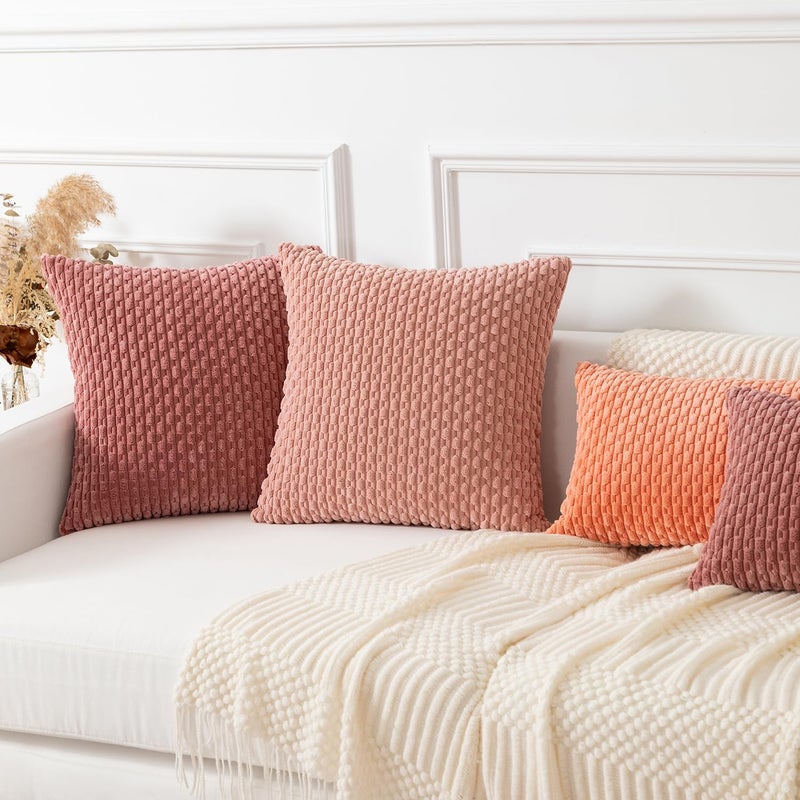 K KEVIN TEXTILE Kevin Textile Throw Pillow Covers Soft Corduroy Decorative Set of 2 Boho Striped Pillow Covers Pillowcases Valentines Day Farmhouse Home Decor for Couch Bed Sofa Living Room 18x18 Inch Blush Pink - Image 5