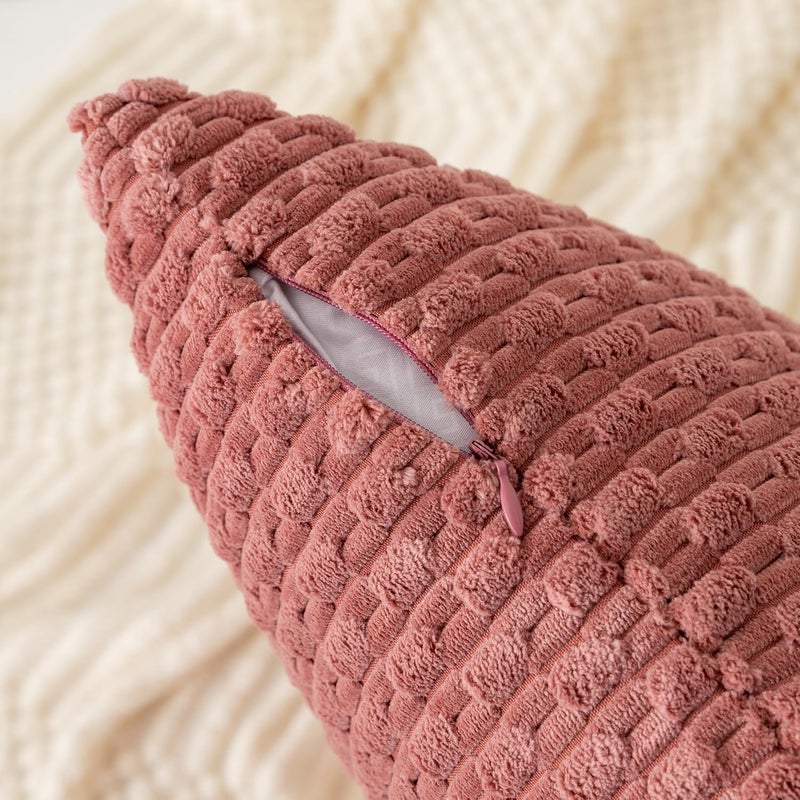 K KEVIN TEXTILE Kevin Textile Throw Pillow Covers Soft Corduroy Decorative Set of 2 Boho Striped Pillow Covers Pillowcases Valentines Day Farmhouse Home Decor for Couch Bed Sofa Living Room 18x18 Inch Blush Pink - Image 3