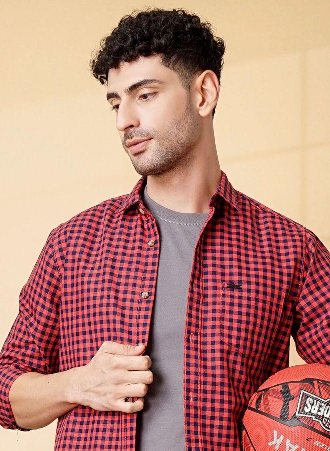 The Indian Garage Co Men Slim Fit Checkered Full Sleeves Spread Collar Casual Shirt - Image 1