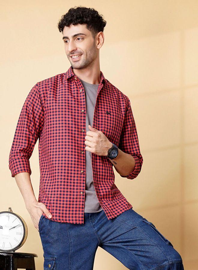 The Indian Garage Co Men Slim Fit Checkered Full Sleeves Spread Collar Casual Shirt - Image 5