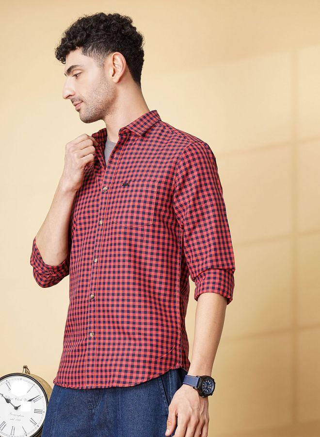 The Indian Garage Co Men Slim Fit Checkered Full Sleeves Spread Collar Casual Shirt - Image 4