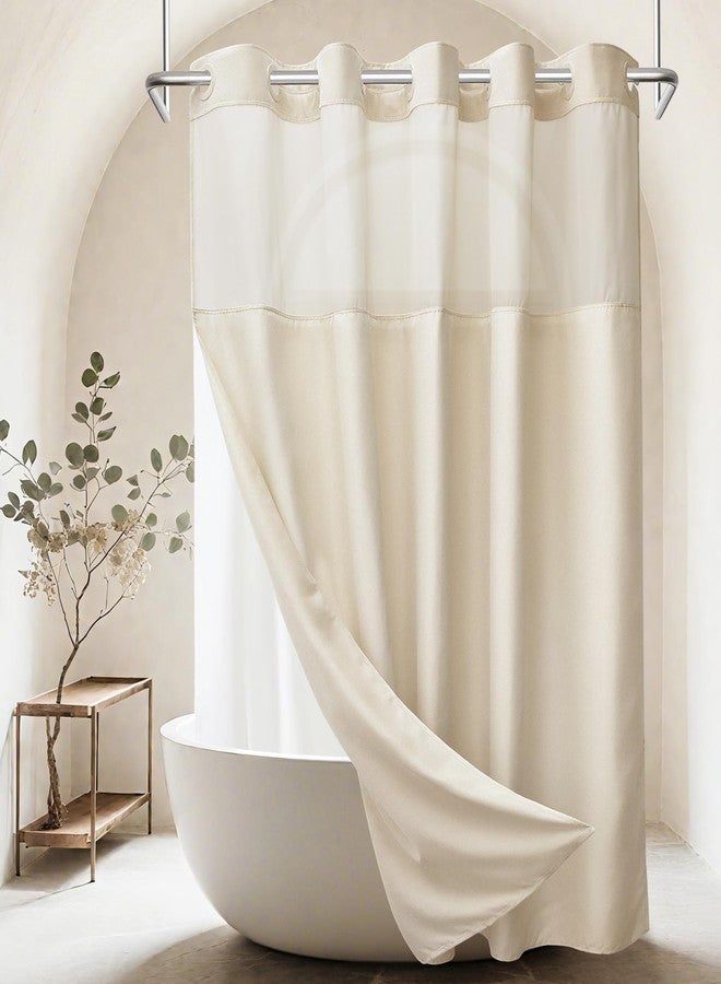 WONICY No Hook Shower Curtain with Snap in Liner, Polyester Textured Shower Curtain with Liner Set, Waterproof Washable Hotel Style Shower Curtains for Bathroom, 71Wx74H, Cream - Image 1