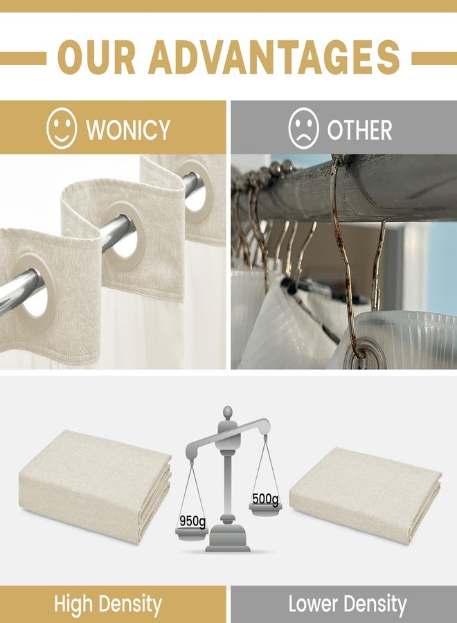 WONICY No Hook Shower Curtain with Snap in Liner, Polyester Textured Shower Curtain with Liner Set, Waterproof Washable Hotel Style Shower Curtains for Bathroom, 71Wx74H, Cream - Image 2