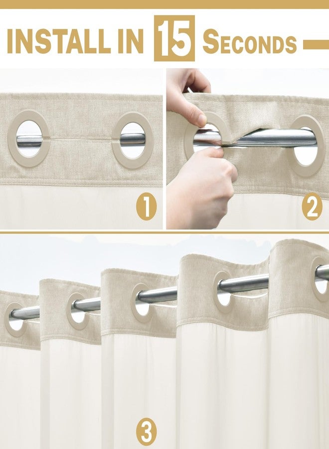 WONICY No Hook Shower Curtain with Snap in Liner, Polyester Textured Shower Curtain with Liner Set, Waterproof Washable Hotel Style Shower Curtains for Bathroom, 71Wx74H, Cream - Image 3