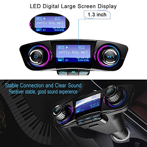 Jinserta Bluetooth FM Transmitter Handfrees-Calling Radio Adapter Car Kit with Dual USB Port MP3 Player Support TF Card USB Flash Drive - Image 5