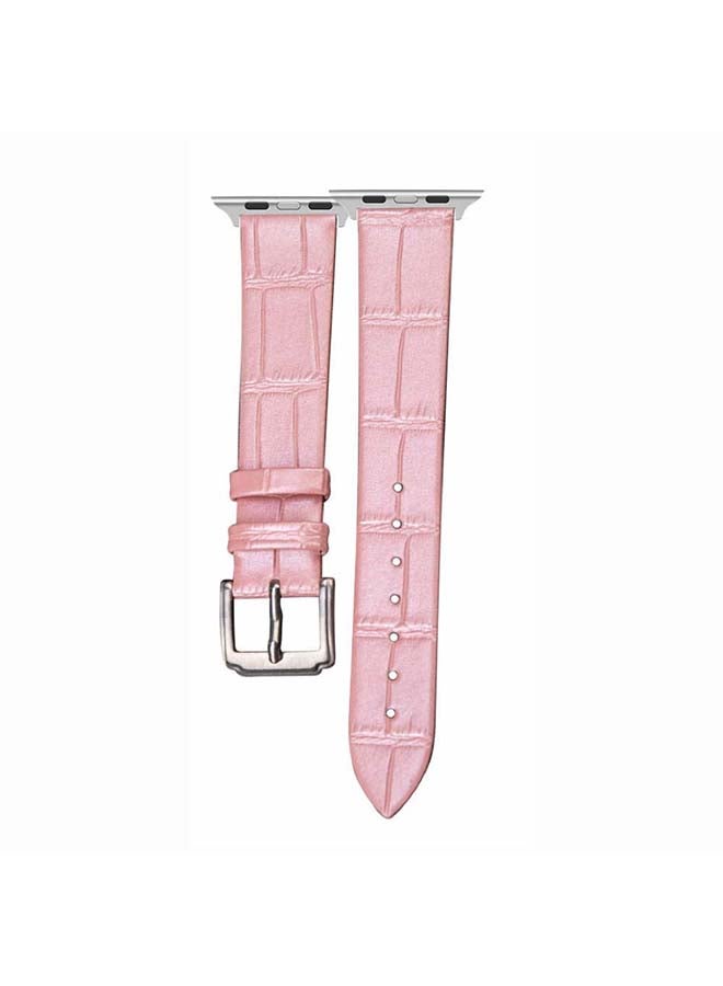 Perfii Genuine Leather Croc Pattern Replacement Band For Apple Watch Series 6/SE/5/4/3/2/1 Pink - Image 2