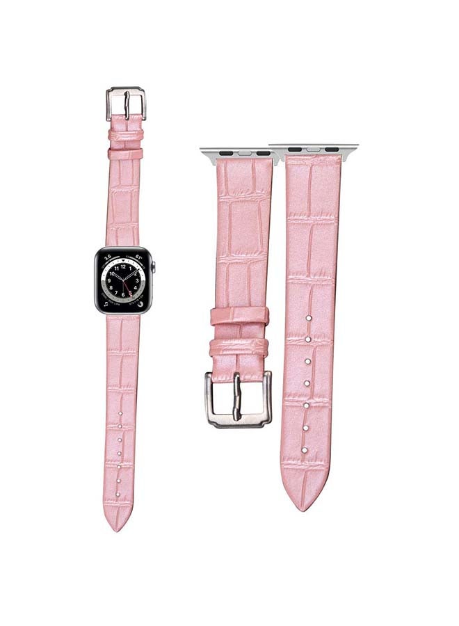 Perfii Genuine Leather Croc Pattern Replacement Band For Apple Watch Series 6/SE/5/4/3/2/1 Pink - Image 1