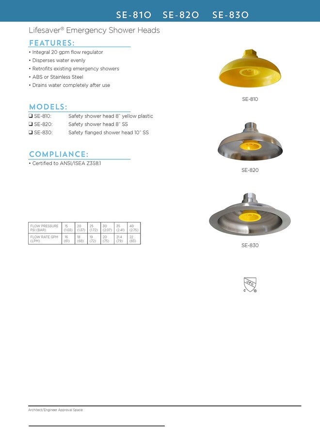 Speakman SE-820 Lifesaver 8 in. Safety Shower Head, Stainless Steel - Image 4