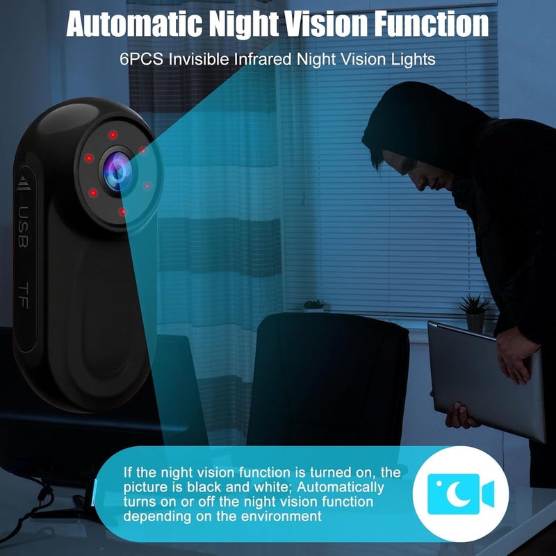 7JI Mini Action Camera, 360 Night Vision Action Body Cam 1080P, Thumb Size One-Click Filming Body Camera with 0.85" Wide Angle 120 Screen for Traveling, Pet Walking and Outdoors Activities - Image 3