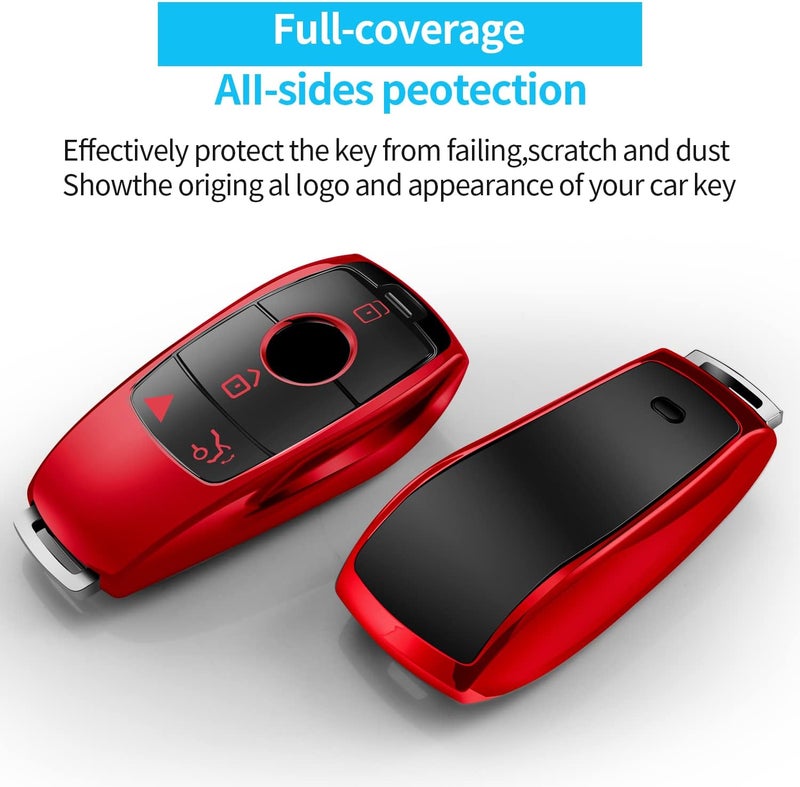Tukellen for Mercedes Benz Key fob Cover,Special Soft TPU Key Case Protector Compatible with 2017-2023 E-Class 2018-2021 S-Class 2019-2023 A-Class C-Class G-Class-Red - Image 3