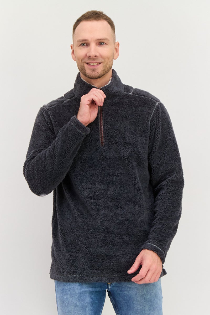 TRUE GRIT Men Sherpa Half Zip Sweater, Charcoal Grey - Image 1