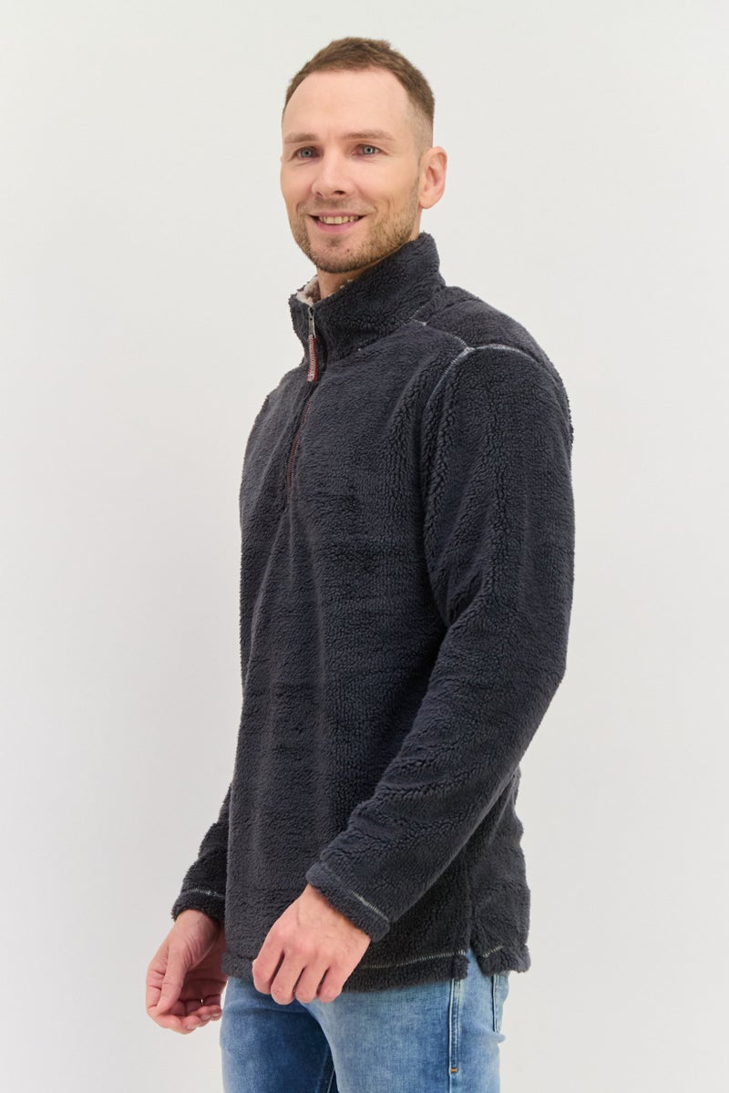 TRUE GRIT Men Sherpa Half Zip Sweater, Charcoal Grey - Image 2