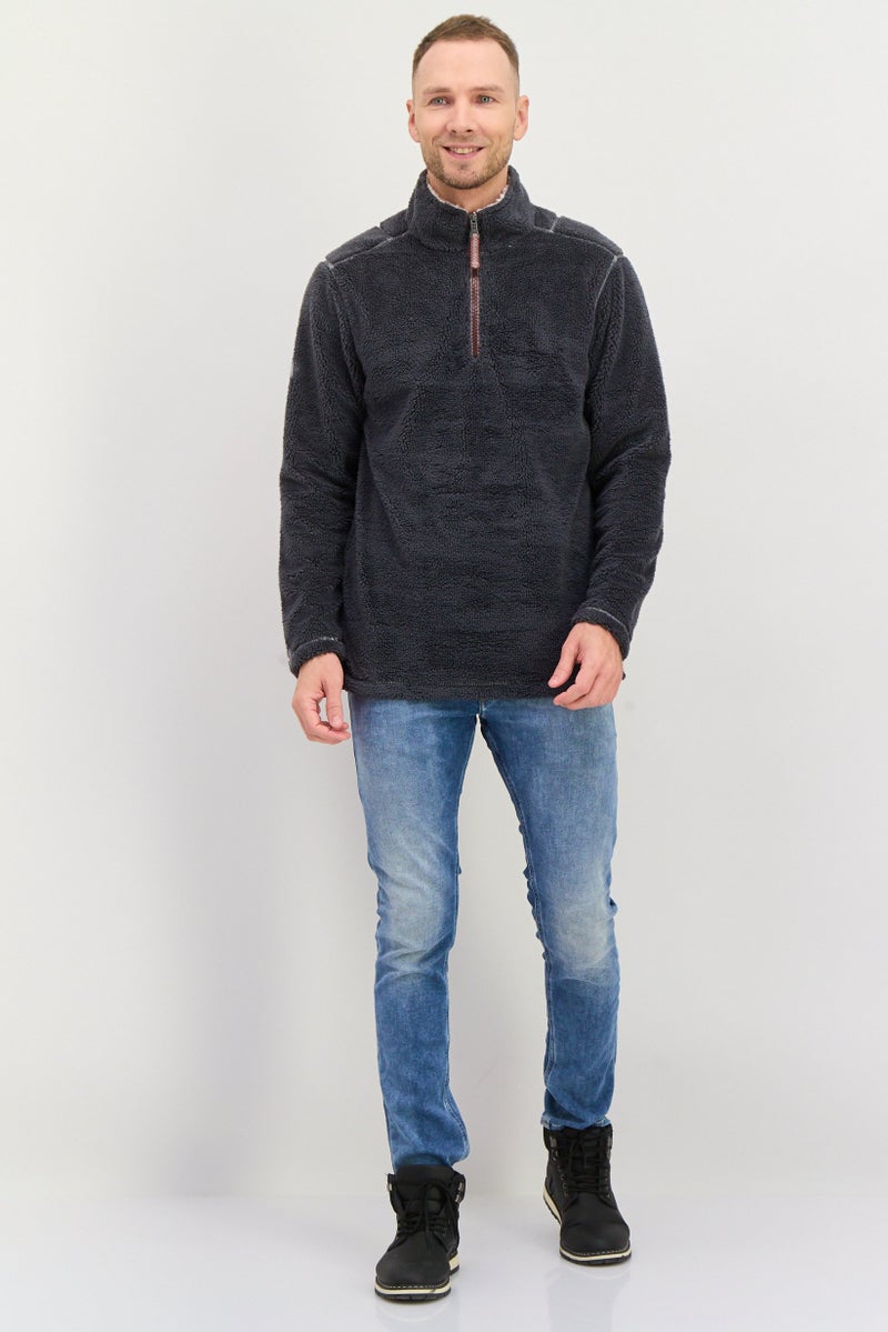 TRUE GRIT Men Sherpa Half Zip Sweater, Charcoal Grey - Image 4
