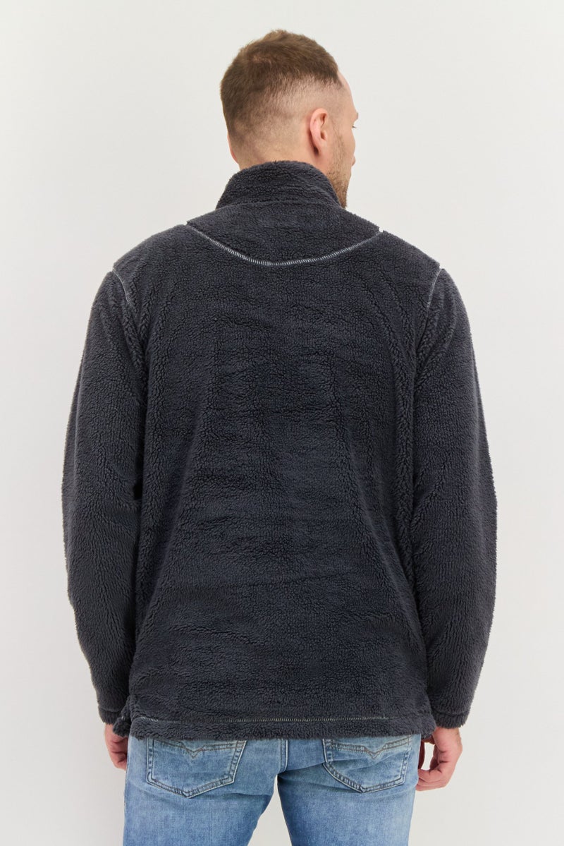 TRUE GRIT Men Sherpa Half Zip Sweater, Charcoal Grey - Image 3