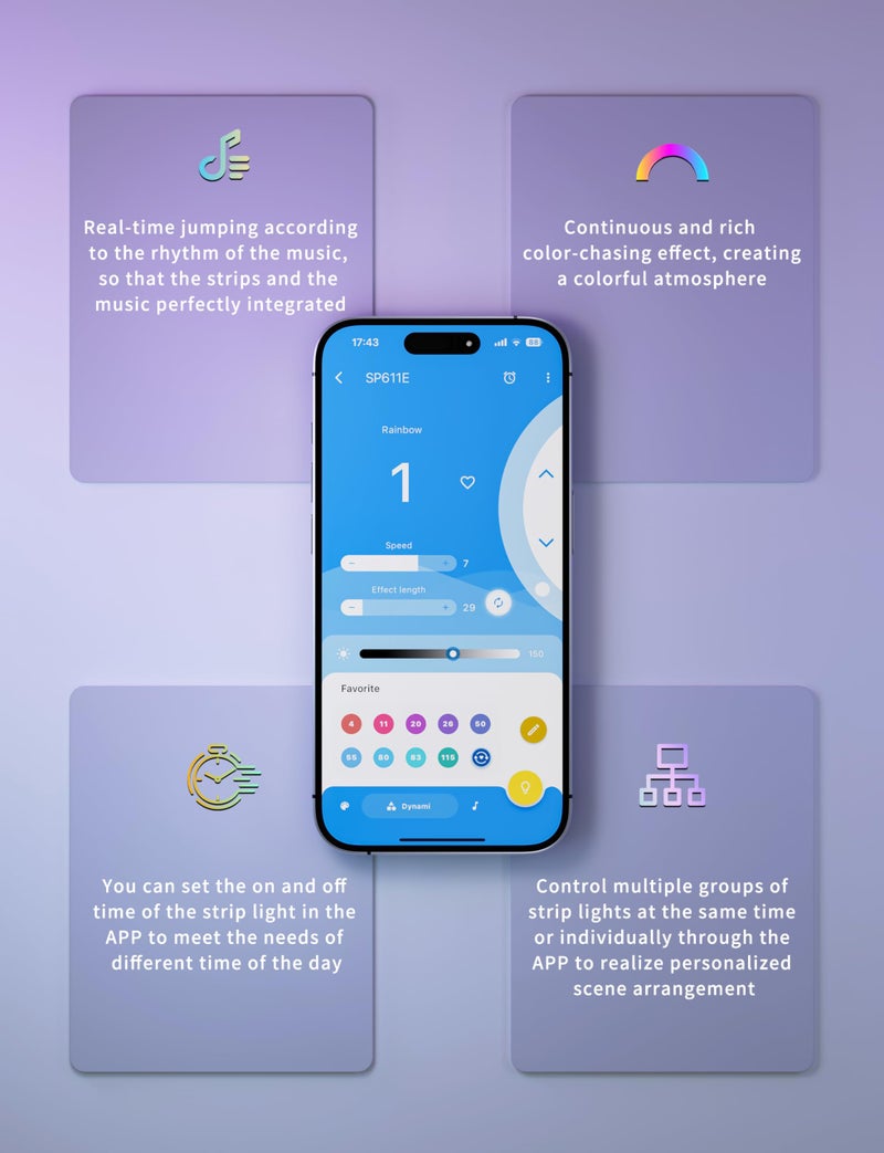 PAUTIX RGB Smart IC USB LED Light,5V RGB COB LED Strip USB Powered,UL-Listed Multicolor Flexible Tape Light 6.56ft/2m with Music Mode/APP Control,for TV,Scooter,Computer Desk Decor - Image 5