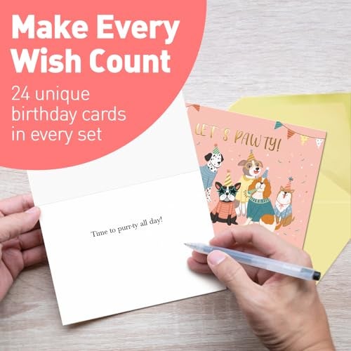 Sweetzer & Orange S&O Box of Birthday Cards with Envelopes - Bulk 24 Unique Happy Day Notes - Colorful Birthday Decor Bulk for Office & Home - Assorted Party Cards with Envelopes - 4x5.5” - Image 3