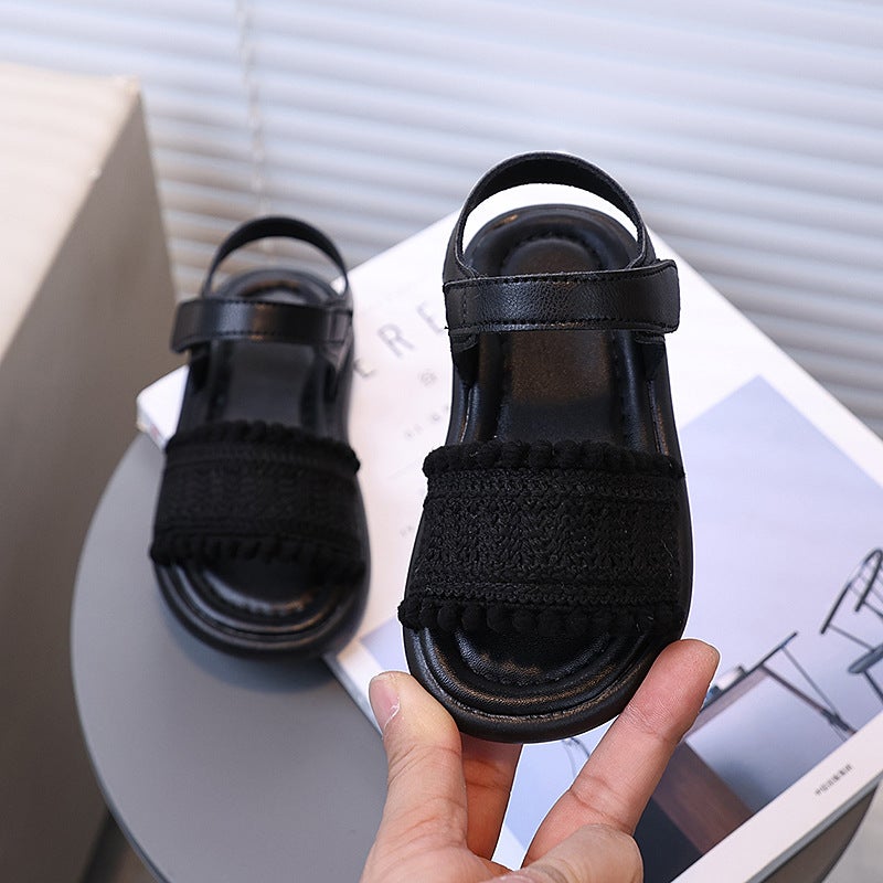 Fashion Children'S New Turn Lace Sandals Beach Shoes Girls Casual Comfortable Solid Color Simple Sandals - Image 3