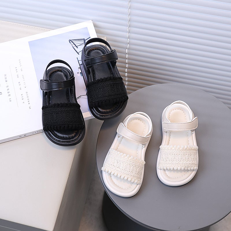 Fashion Children'S New Turn Lace Sandals Beach Shoes Girls Casual Comfortable Solid Color Simple Sandals - Image 2