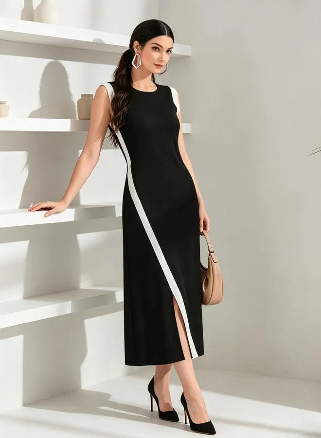 Take Two Black Sleeveless Midi Dress With Contrast Trim