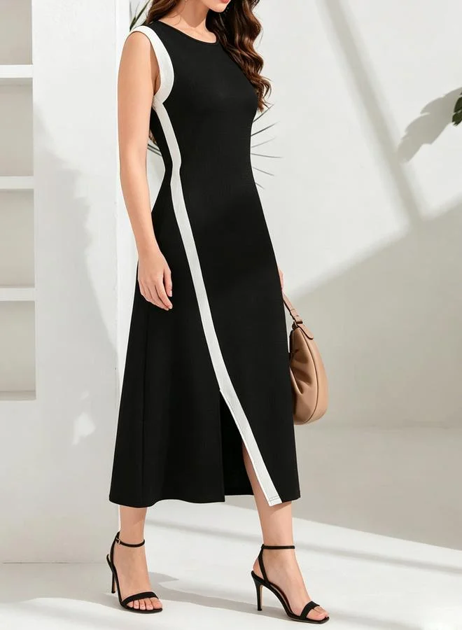 Take Two Black Sleeveless Midi Dress With Contrast Trim