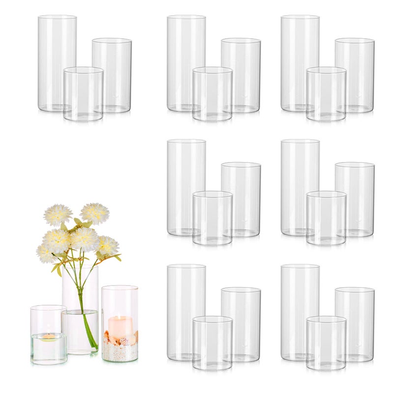 Glass Cylinder Vases Set of 24 Hewory Tall Clear Vase for Centerpieces Glass Hurricane Candle Holders for Pillar or Floating Candles Round Vases for Wedding Anniversary Events Table Decor 33in