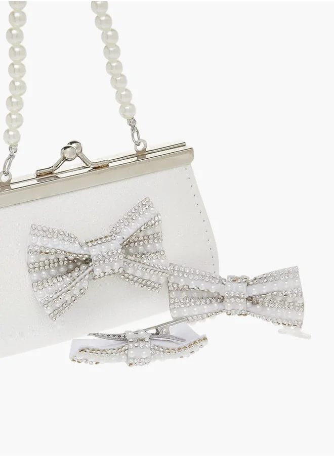 فلورا بيلا من شو إكسبرس Girls 3-Piece Bow Embellished Handbag And Hairclip Set Ramadan Collection