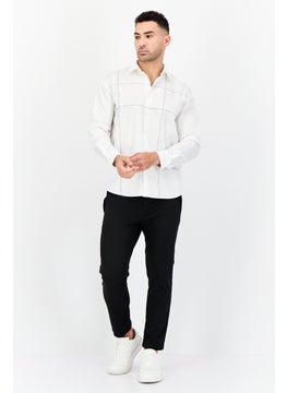 Selected Homme Men Drop Shoulder Grid Pattern Long Sleeve Casual Shirt, White  - Image 3