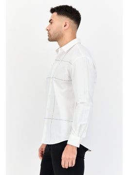 Selected Homme Men Drop Shoulder Grid Pattern Long Sleeve Casual Shirt, White  - Image 4