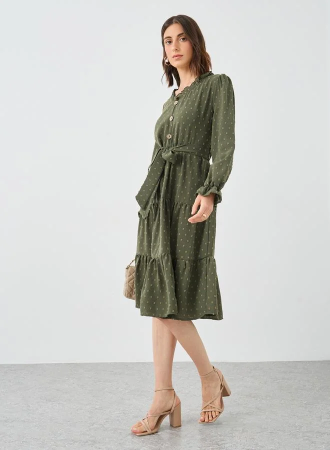 Take Two Take Two Women Dobby Tiered Knee Length Dress